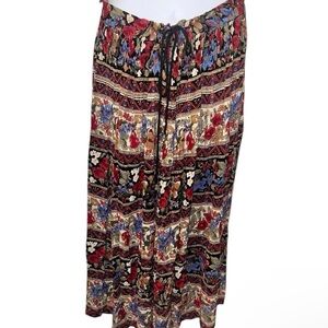 Sag Harbor Flowy Multicolor Drawstring Floral Maxi Skirt XL Vintage Boho